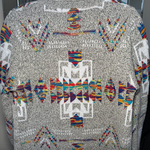 Aztec Tribal Coatigan Cardigan Western Boho Yellowstone Sweater On Blue large - Picture 5 of 11